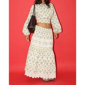 NEW BAILEY ROSE long sleeve crop top in cream multi